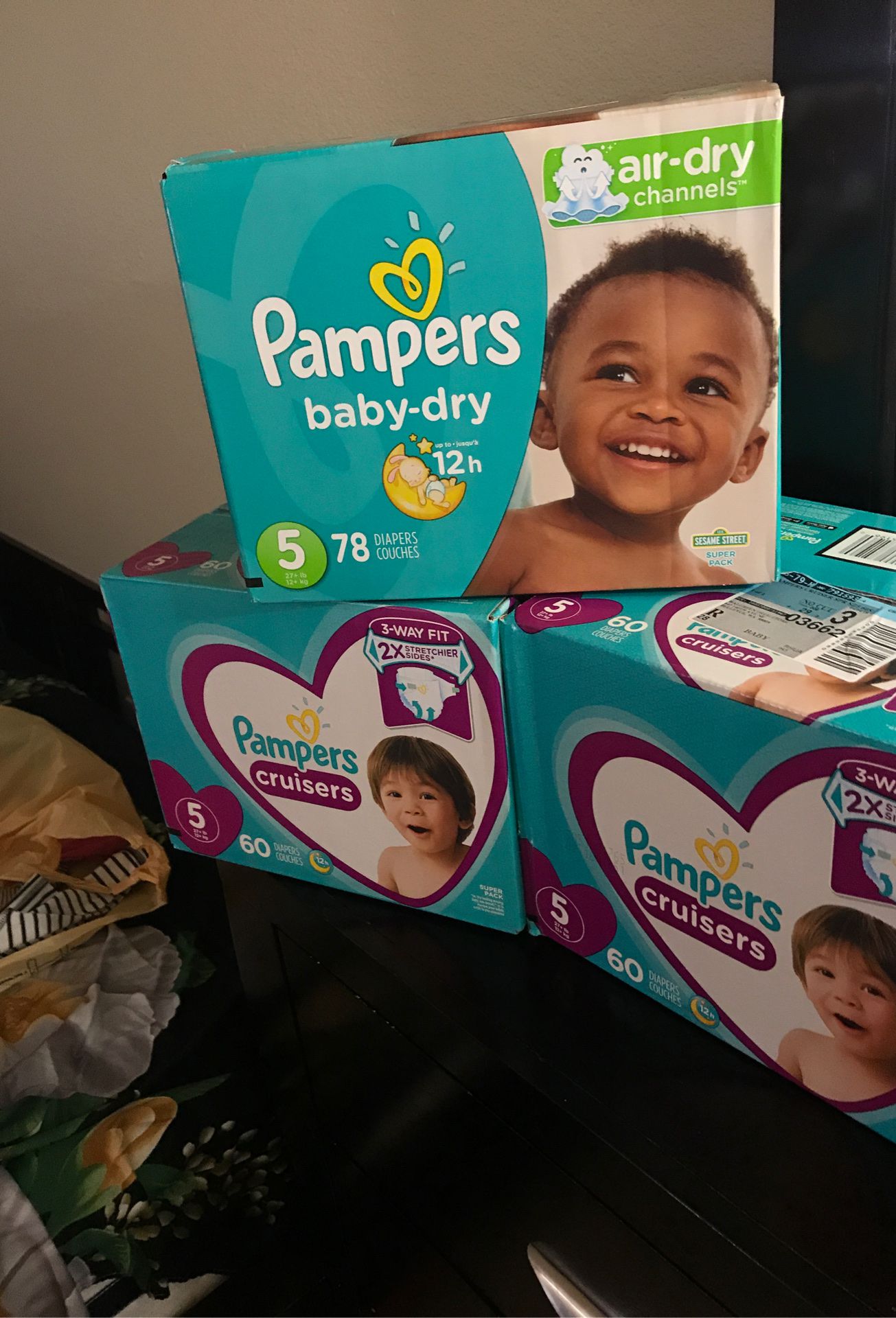 Pampers diapers size 5 (20$ each box)