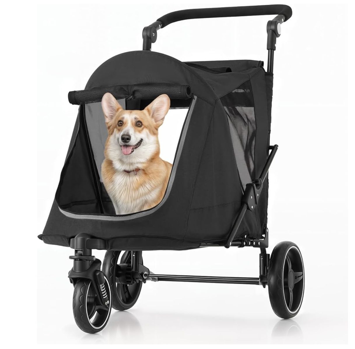 MoNiBloom Pet Stroller for Large Dogs or Multiple Dogs Cats with Adjustable Handle, 3-Wheels Dual Entry Portable Dog Carting(Y009)