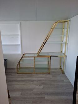 Gold Metal and Glass Etagere Shelf Unit
