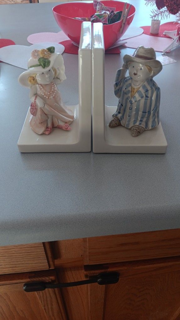 Vintage Fitz & Floyd Bookends Dress Up Boy Girl Mirror Ceramic Porcelain Japan
