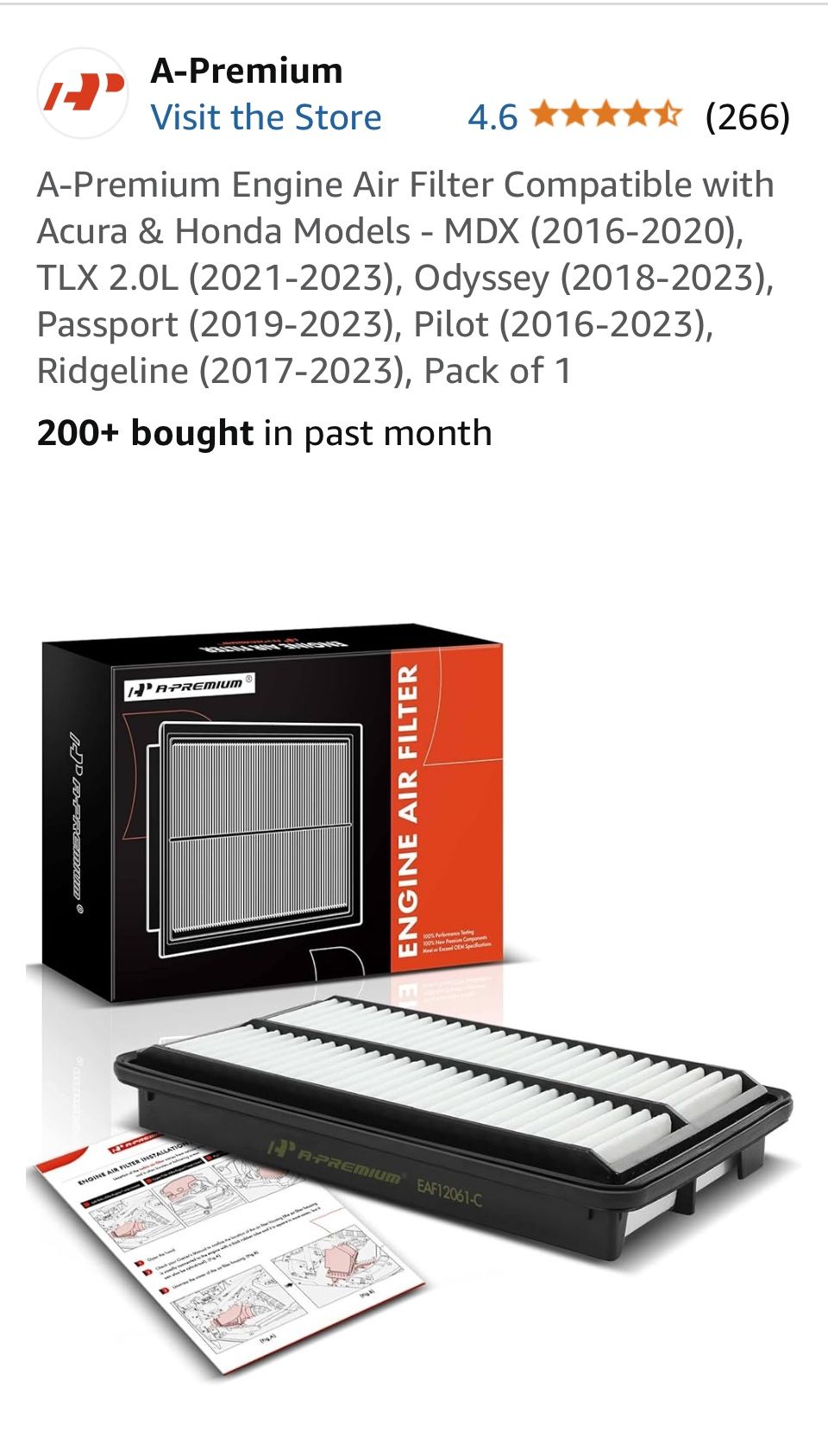 A-Premium Engine Air Filter Compatible with Acura & Honda Models