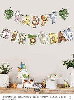 1pc Paper Pull Flag, Cute Cartoon Animal Pattern Hanging Flag For Party