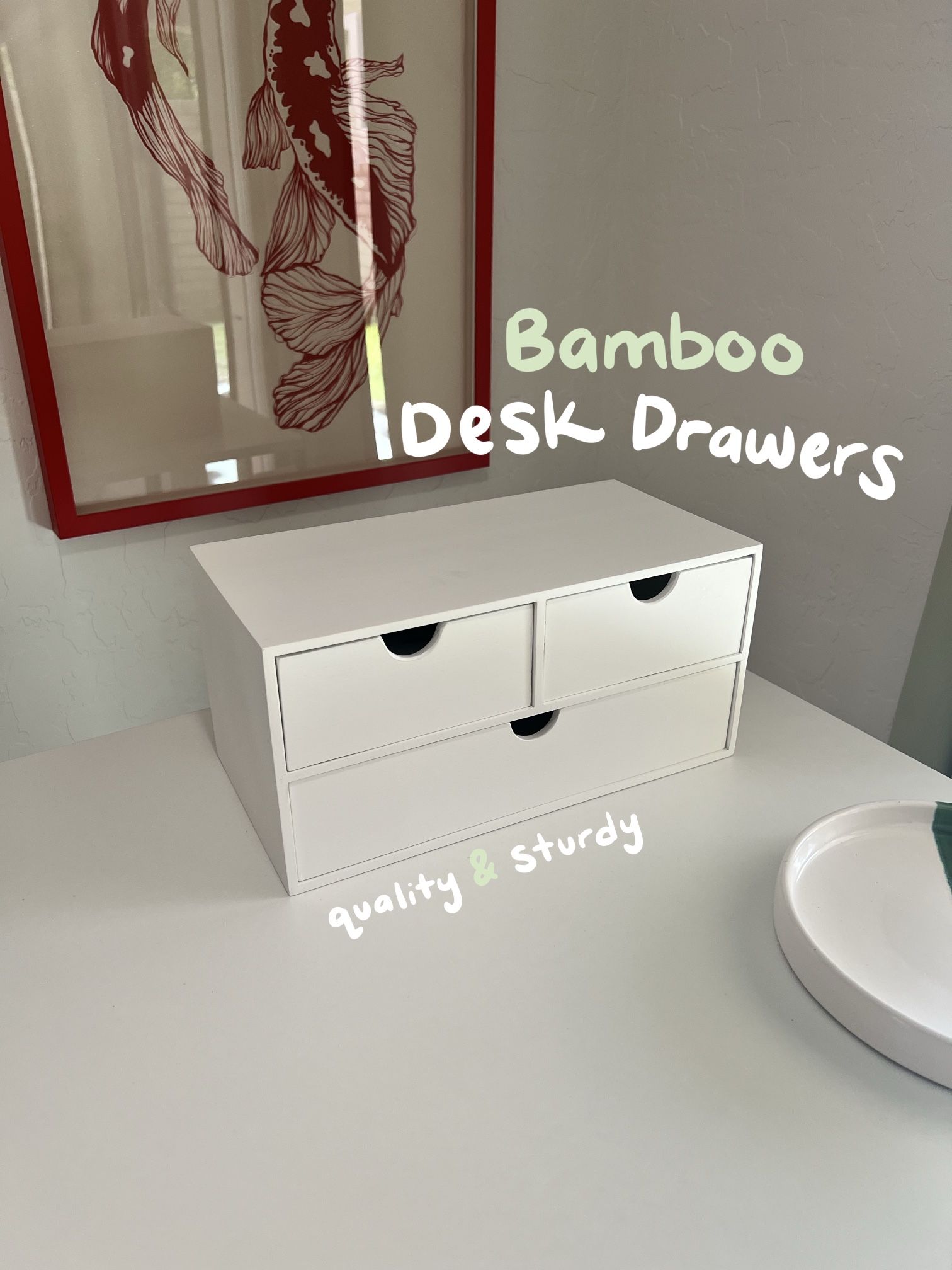 Bamboo Desk Organizer with 3 Drawers Makeup Storage