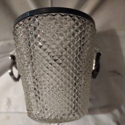 Vintage Heavy Leaded Crystal Ice Bucket With Silver Plate Trim