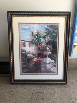 Large Tuscany Floral Courtyard Framed Wall Art Print – 37" x 47"