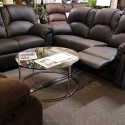 Brand New Black Bonded Leather Manual Reclining Sofa + Loveseat 2PCs Set