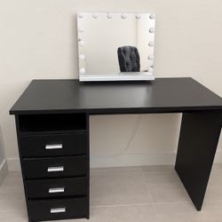 Black Vanity With Mirror and Chair 