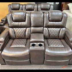 Brown Theater/Movie Room Power Reclining Sofa And Loveseat With Console By Ashley🌟 New Brand 🎈 Delivery Available✅ Financing Options🔥