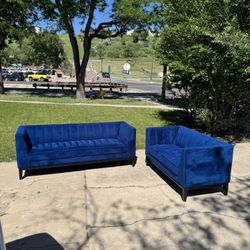 Delivery! Blue Velvet Sofas 