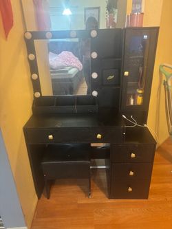 Black Vanity Desk with Lighted Mirror