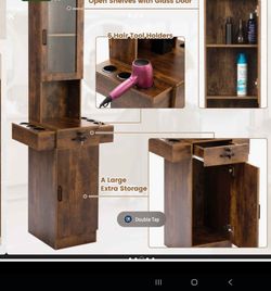 Professional Wall-Mounted Barber Station with Glass Door Cabinet Three-Tier Storage Shelf