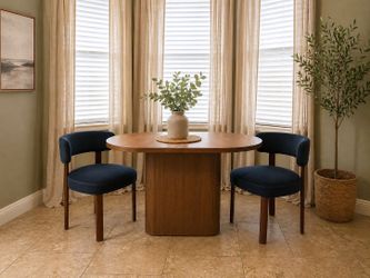 Modern Dining Table with Navy Velvet Chairs