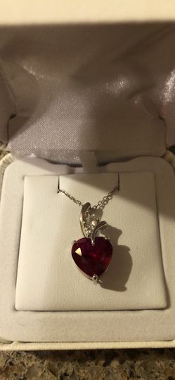 Sterling silver lab-created ruby and white sapphire heart necklace