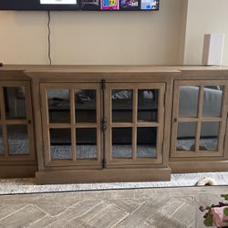 RH Media Console With Glass Doors