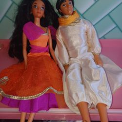 Disney, Jasmine And Aladdin Dolls,posable