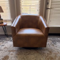 Camel Faux Leather Swivel Barrel Chair | Like New Condition