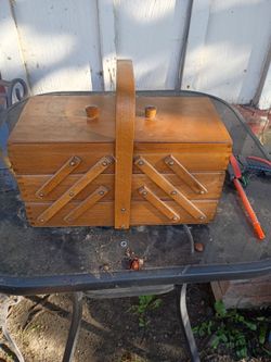 Vintage Accordion Sewing Box: Wooden Craft Supply Organizer