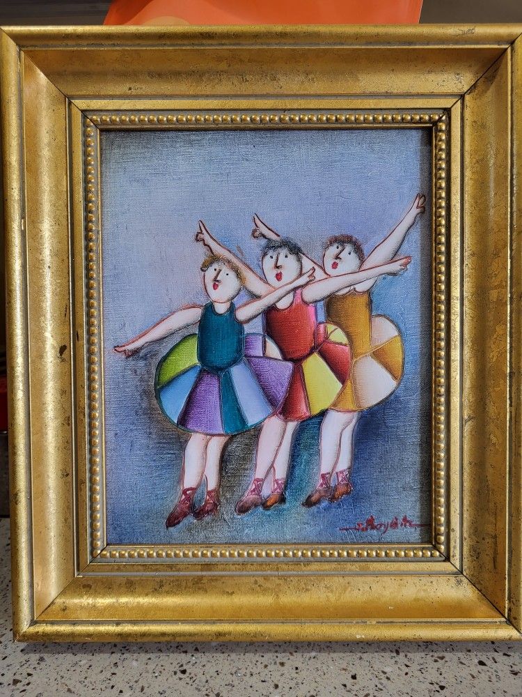 J Roybal Oil Dancing, Three Ballet Dancers, Original Oil Painting, Signed, Vintage, Ballet Girls, Whimsical, Joyce Roybal
Â