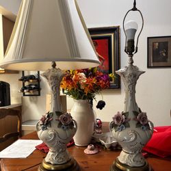 Pair Of Vintage Floral Design Lamps