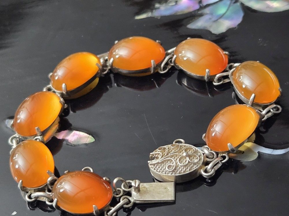 Antique CARNELIAN Victorian STERLING BRACELET