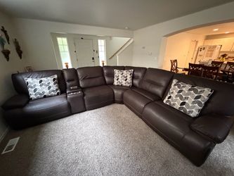 Dark Brown Leather Reclining Sectional Sofa