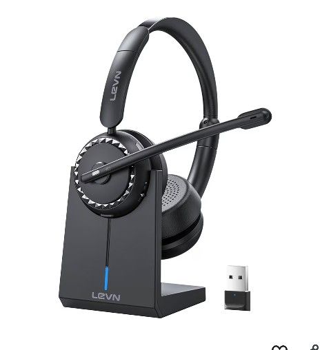 LEVN Wireless Headset, Wireless Headset with Mic for Work, AI Noise Cancelling, 65 Hrs Working Time, Bluetooth Headphones with Microphone from Compute