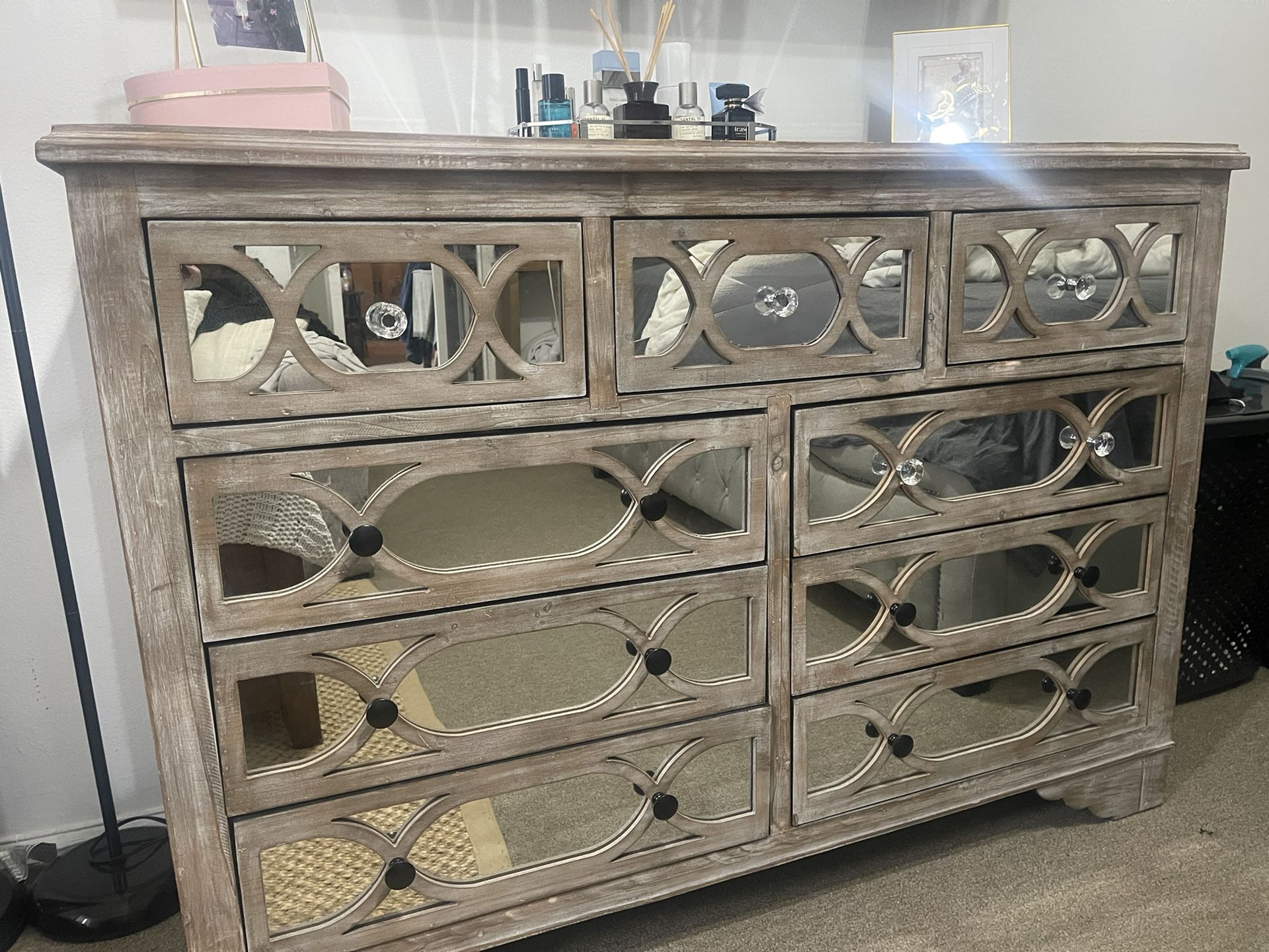 Gray wash Wooden & mirrored Dresser