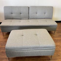 Gray Futon Bed With Storage Ottoman 