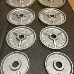 Set of Olympic Vintage IVANKO Weight Plates: Pairs of 45s, 35s, 25s and 10s.  Reconditioned  Total: 230 #