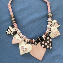 Ruby Z/Candace Loheed 1980s Pink and Black Ceramic Necklace 