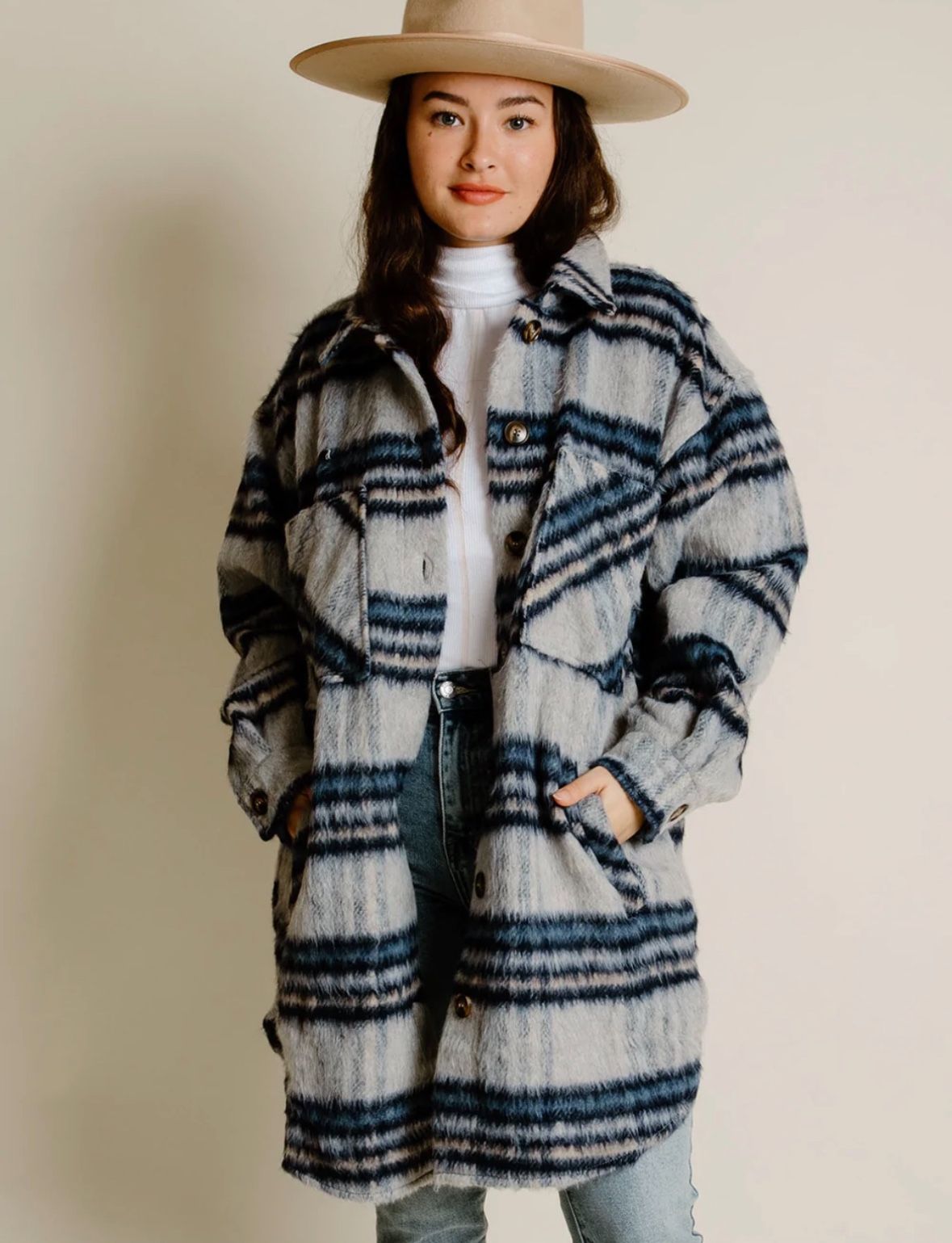 Promesa Into the Woods Wool-Blend Plaid Shacket