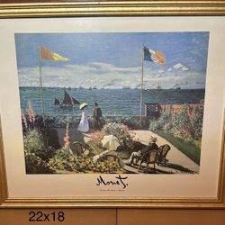 22 in x 18 in framed print of the painting "Garden at Sainte-Adresse" by Claude Monet