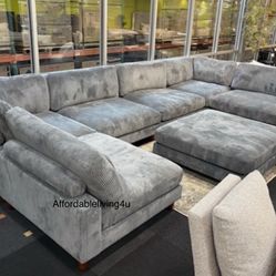 Grey Modular Corduroy Sectional Brand New In Box 