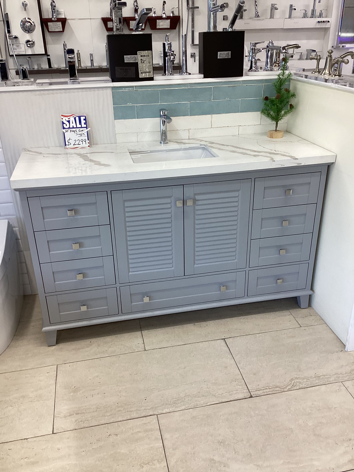 60” Single Sink Bathroom Vanity In Grey Color With Quartz Top Solid Wood Fully Assembled Softclose Drawers Doors Ready For Pick Up 