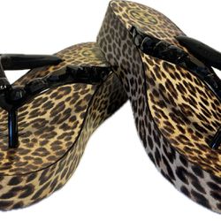 Tory Burch Jeweled Wedge Flip Flops Leopard Size 8 