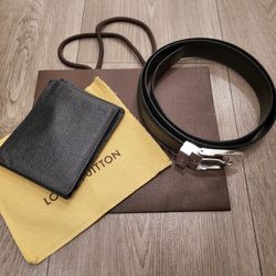 Louis Vuitton Black Taiga Leather Wallet With Louis Vuitton Black Taiga Leather Silver Metal Belts
