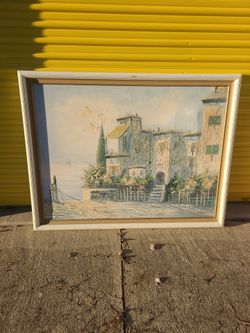 Beautiful hand  painted wall picture with wood frame.