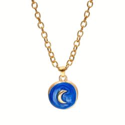 Brand New Blue Moon Pendant Golden Chain Necklacei