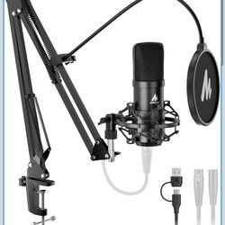 MAONO XLR/USB Condenser Microphone: 192kHz/24Bit Plug & Play PC Computer Podcast Cardioid Metal Mic Kit with Software, Professional Sound Chipset for 