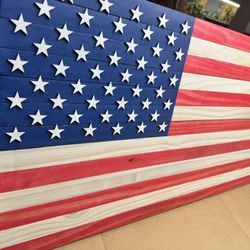 Handcrafted Rustic Wood American Flag (30”x16.5”) - Raised Stars