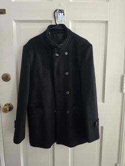 Black Wool Blend Double-Breasted Coat