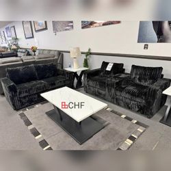 Jumbo corduroy 2 piece sofa and loveseat with console and cup holders 