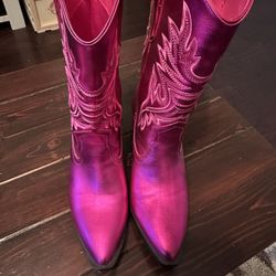Womens Hot Pink Metallic Cowboy Boots Size 9
