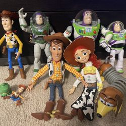  Toy Story Disney Pixar Large Action Figures Lot – Woody, Buzz, Jessie, Slinky 