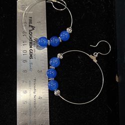 Blue Jade Large Hoop Earrings 