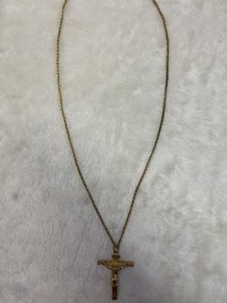 Gold Plated Rope Jesus Pendant Necklace 