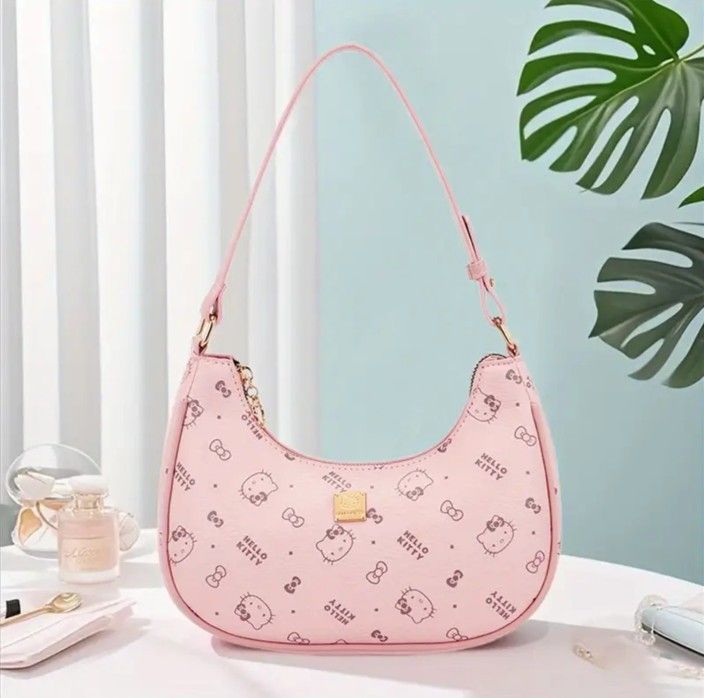 SANRIO Stylish Pink Hello Kitty Faux Leather Saddle Bag, Shoulder Bag, Y2K Handbag 🎀✨️👛