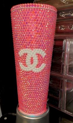 Pink rhinestone Chanel tumbler