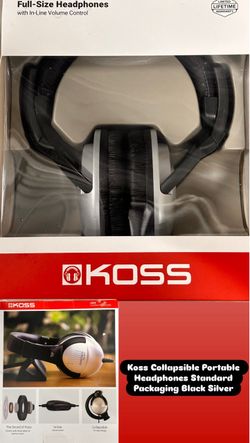 Koss Collapsible Portable Headphones Standard Packaging Black Silver