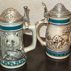 Avon Endangered Species Lidded Small Ceramic Beer Steins